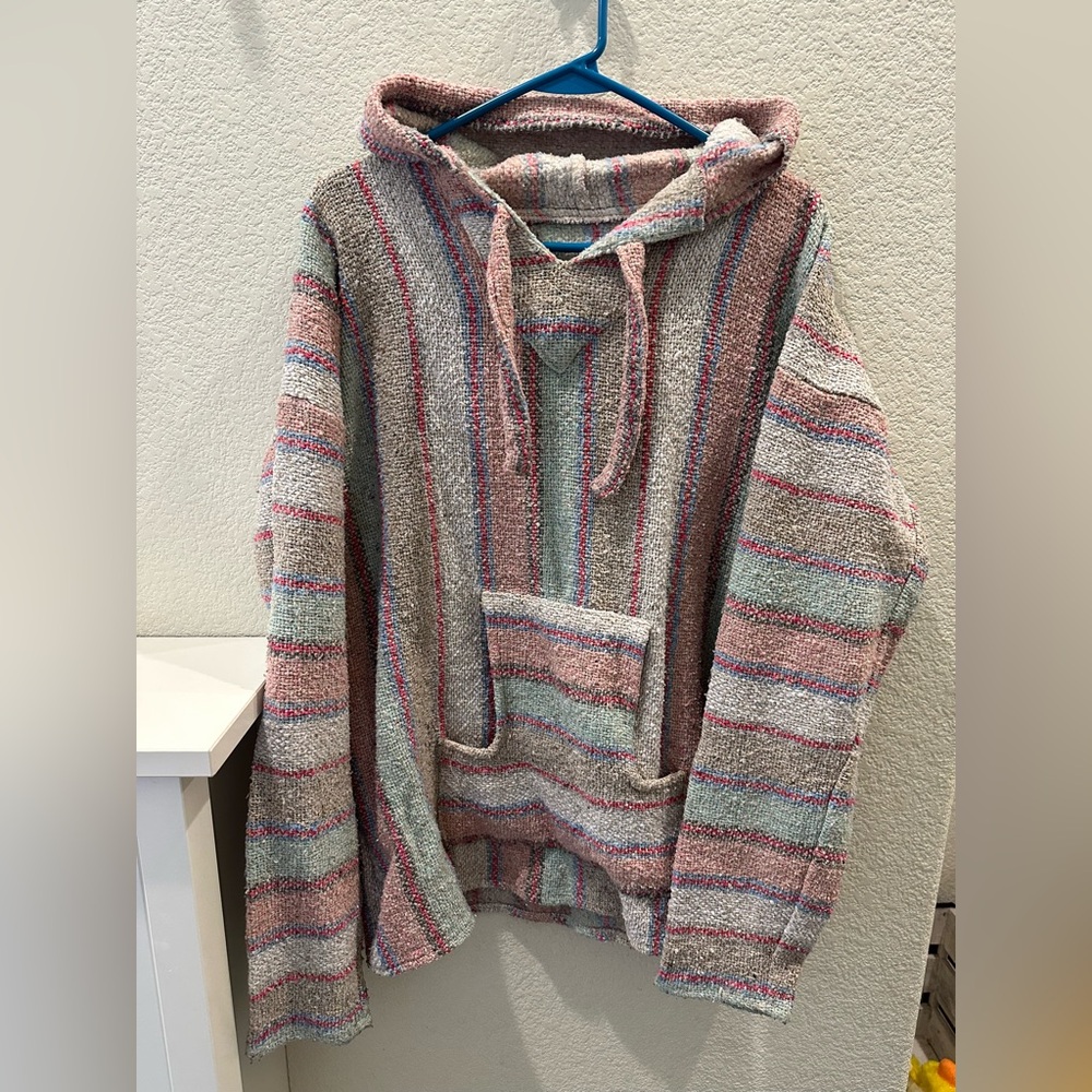Authentic Mexican Poncho - Striped Hooded Sweater